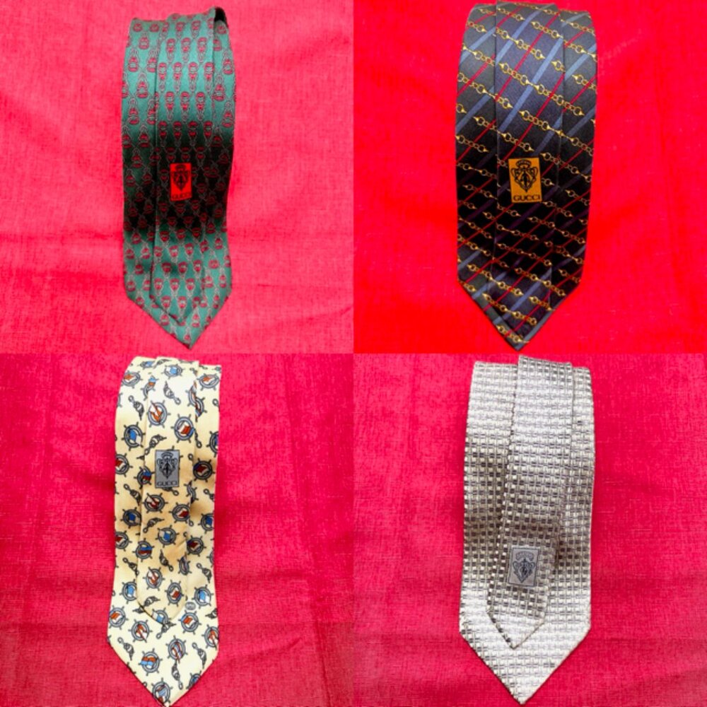 (4) GUCCI 100% SILK MEN'S Neck Ties Blue Stripted Silver Green Gold (Select 1) - Picture 2 of 16